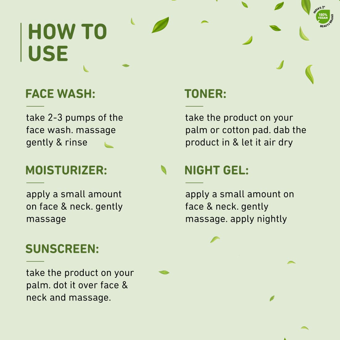 Green Tea AM & PM Routine Combo | Face Wash (100 ml), Toner, Oil-Free Moisturizer, Sunscreen Serum & Night Gel | 100% Vegan
