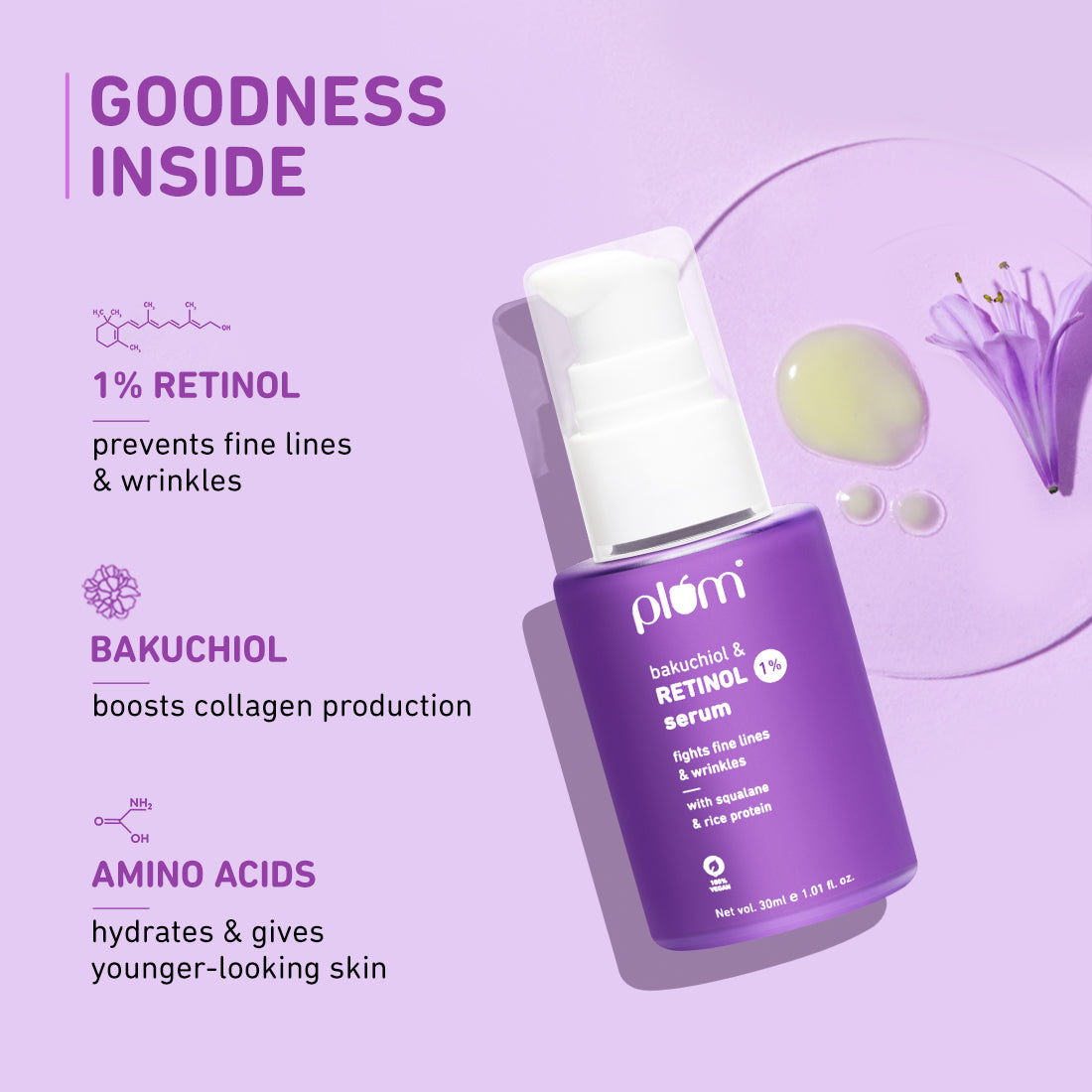 1% Retinol Serum for Face with Bakuchiol