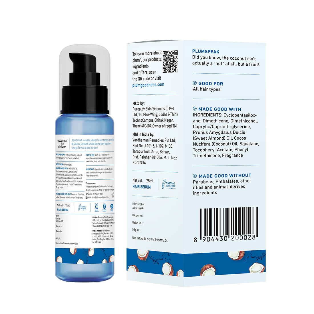 Coconut & Squalane Hair Serum for Soft, Shiny Hair