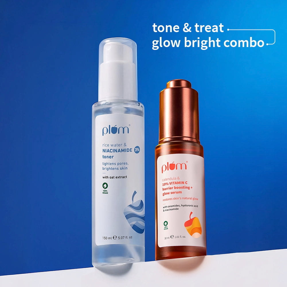 Tone & Treat Glow Bright Combo with 3% Niacinamide Toner & 10% Vitamin C Serum