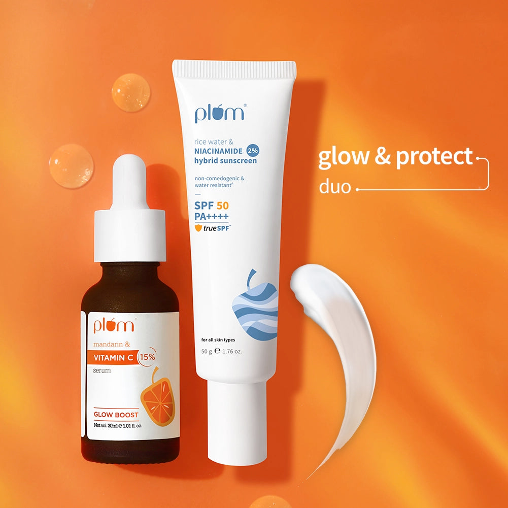Glow & Protect Duo | 15% Vitamin C Serum 30ml | Rice Water & Niacinamide Sunscreen 50g