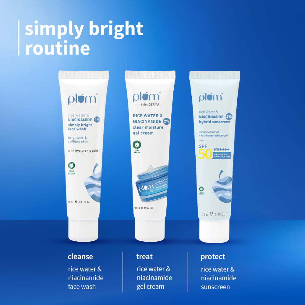 Plum Niacinamide Skincare Trio Kit | Face Wash | Moisturizer | Sunscreen | Travel-Size