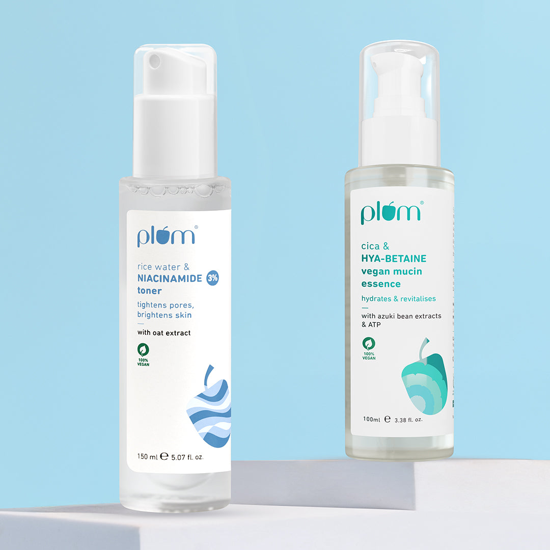The Glass-ic Duo | Rice Water & 3% Niacinamide Face Toner | Cica & Hya-Betaine Vegan Mucin Face Essence