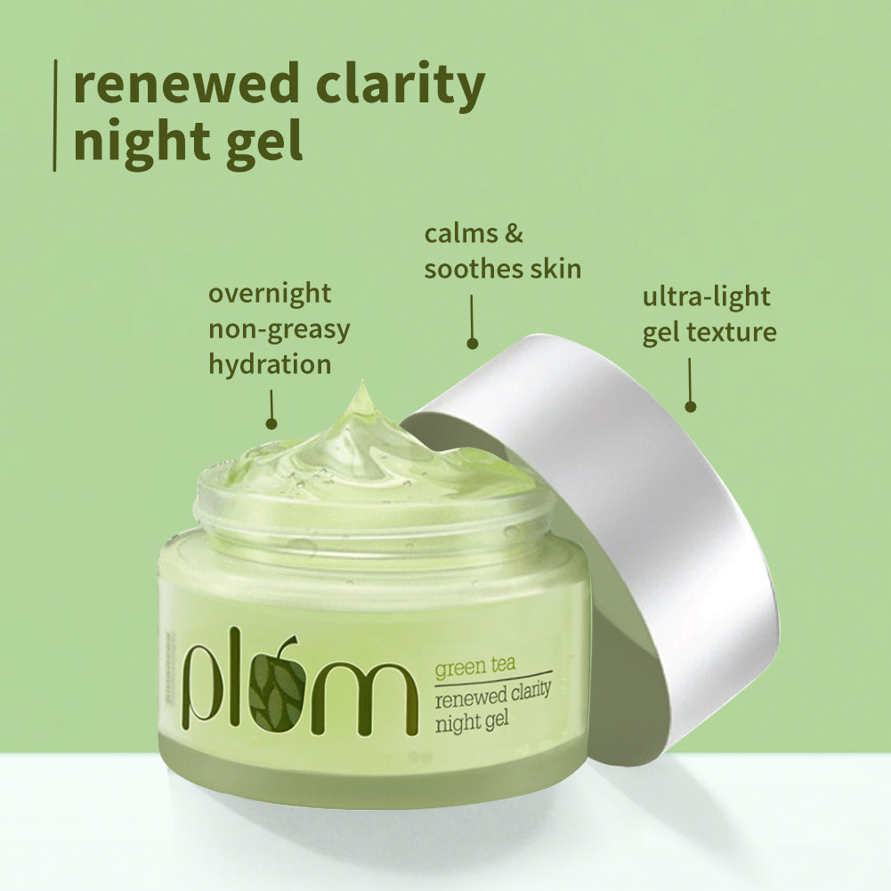 Plum Green Tea PM Reset Kit for Oily, Acne-prone Skin with Green Tea Face Wash, Green Tea Toner, and Green Tea Night Gel