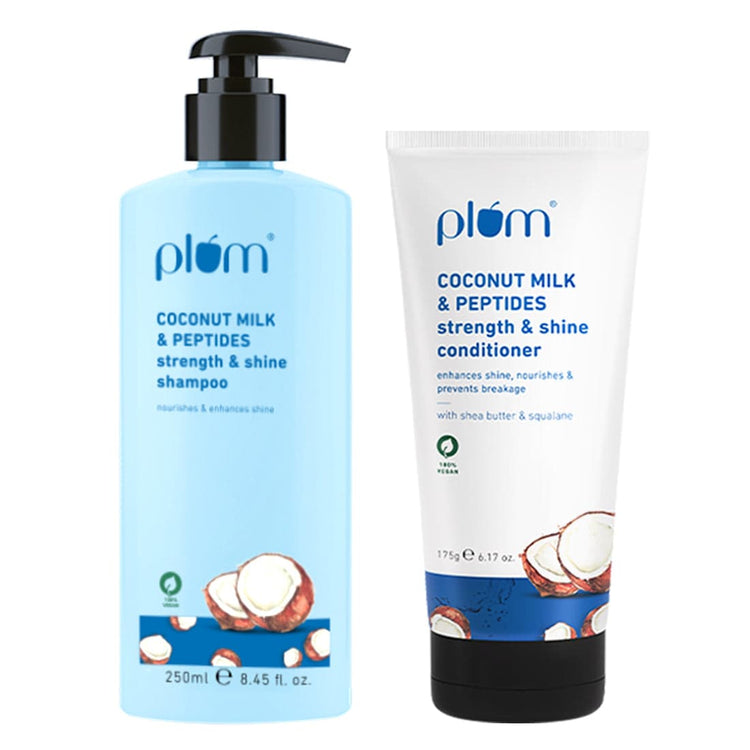 Coconut Milk & Peptides Shiny Hair Combo| Shampoo, Conditioner I Enhances Shine,  Strengthens Strands| Paraben-Free | 100% Vegan