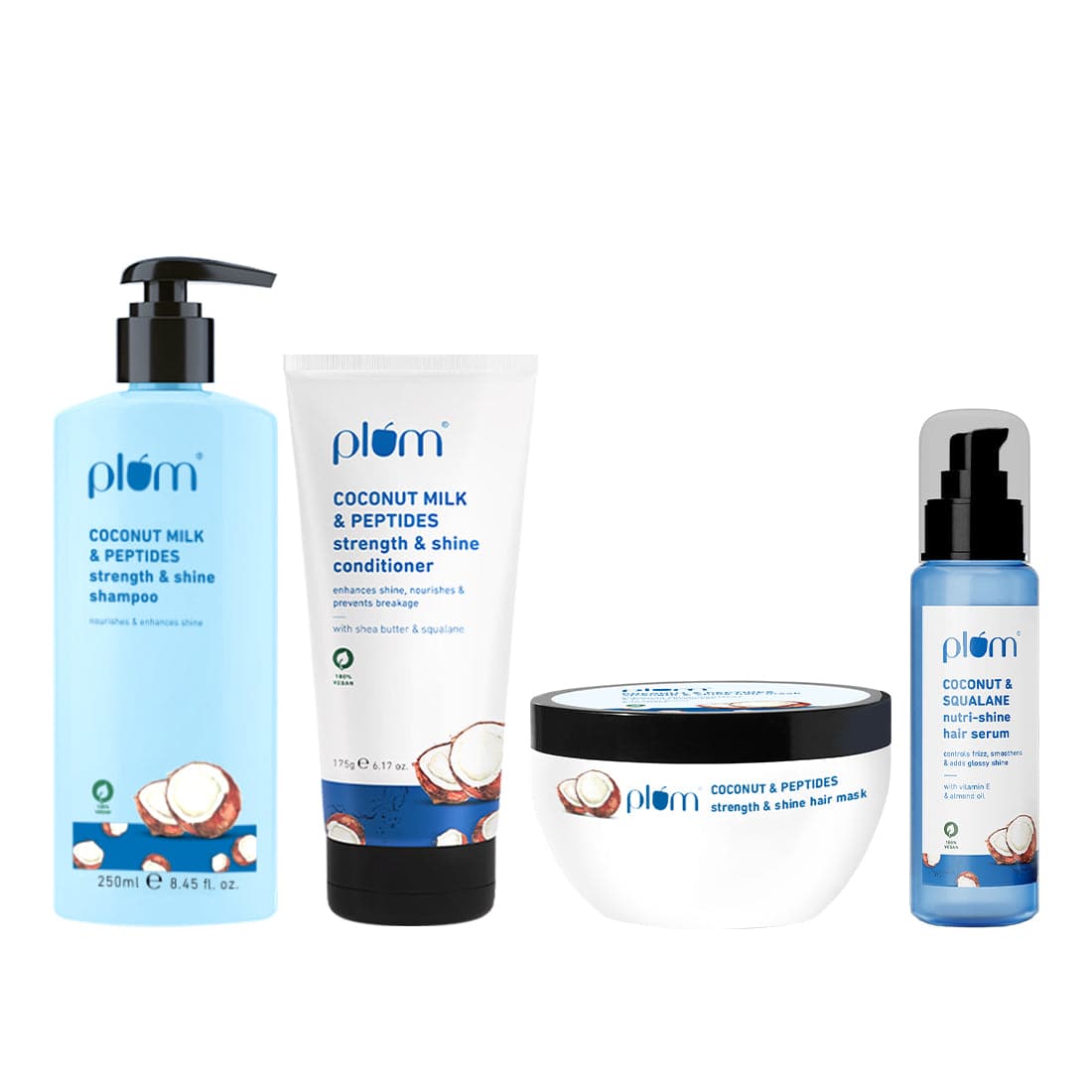 Coconut & Peptides Strength & Shine Combo | Shampoo, Conditioner, Hair Mask, Hair Serum