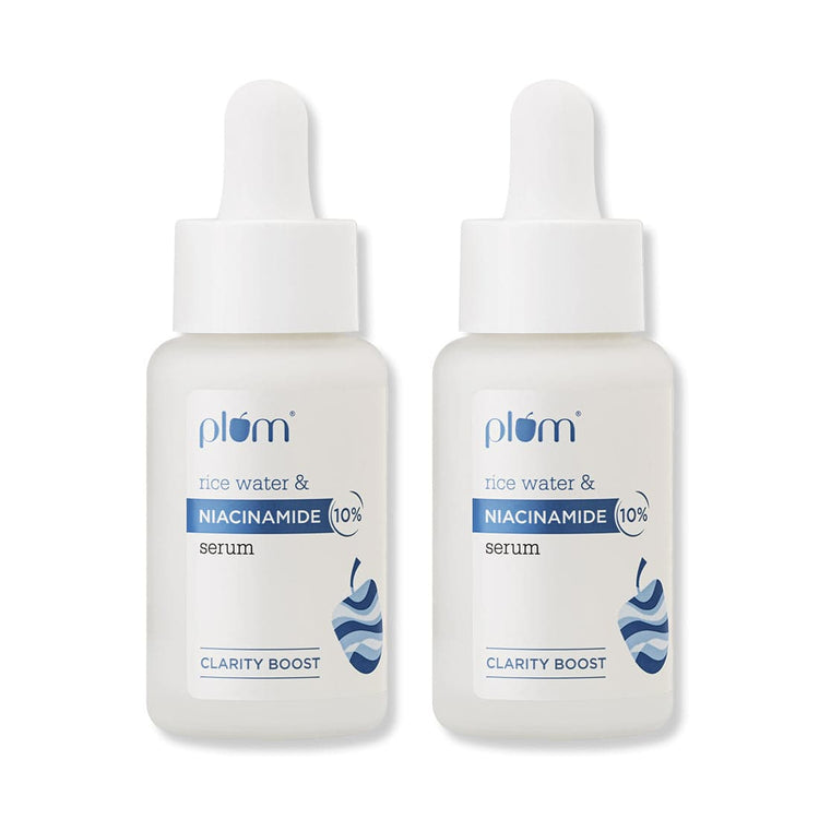 10% Niacinamide Face Serum - Pack of 2 | with Rice Water & Squalane| Brightens Skin | Fades Blemishes | Lightweight & Quick-absorbing | Suits All Skin Types | 100% Vegan | 30ml