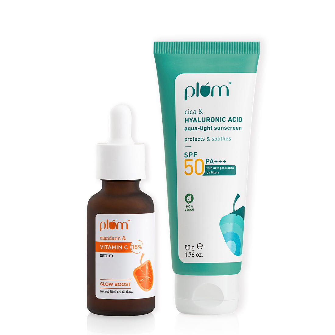Glow & Protect Duo | 15% Vitamin C Serum 30ml, Cica & Hyaluronic Acid SPF 50 PA+++ Sunscreen 50g