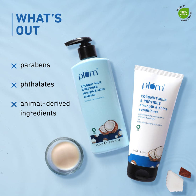 Coconut Milk & Peptides Shiny Hair Combo| Shampoo, Conditioner I Enhances Shine,  Strengthens Strands| Paraben-Free | 100% Vegan