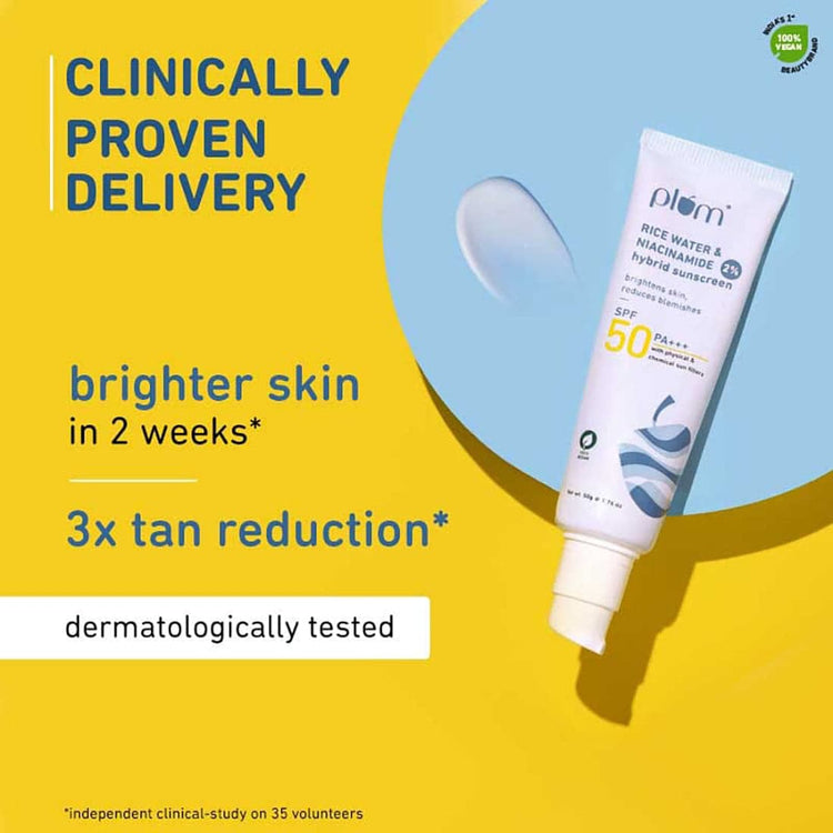 2% Niacinamide & Rice Water SPF 50 PA+++ Hybrid Sunscreen - Pack of 2 | Protects from UVA & UVB Rays | Fragrance-free | All Skin Types | 100% Vegan