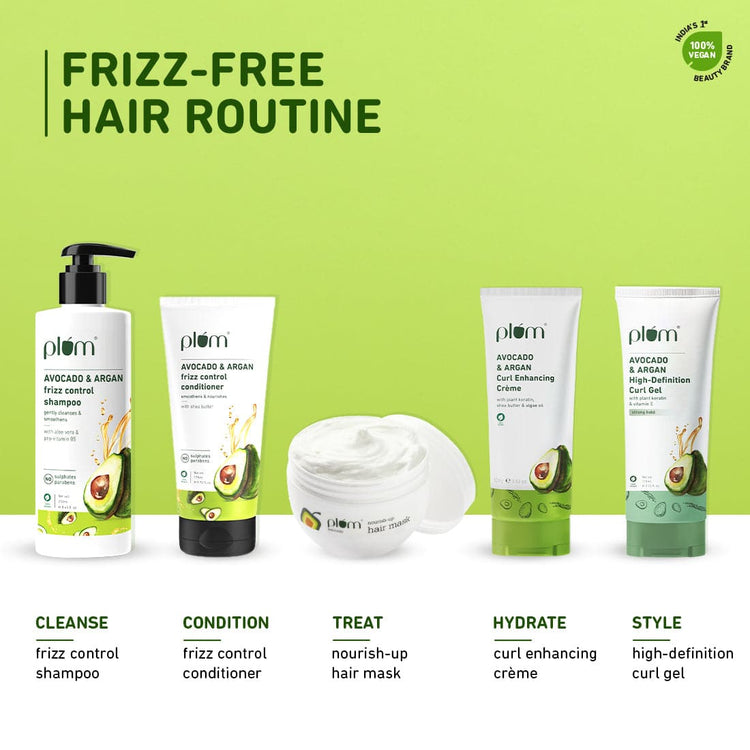 Avocado & Argan Frizz-free Combo | Shampoo, Conditioner | For Frizzy, Wavy, Curly Hair| Reduces Frizz, Smoothens Strands| Sulphate-Free | 100% Vegan 