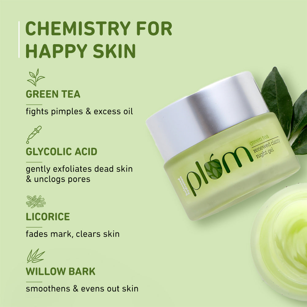 Green Tea Night Gel For Oily, Acne-Prone Skin | Travel-Size| 15 ml