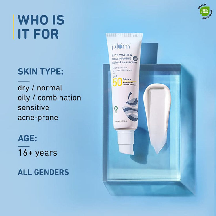 2% Niacinamide & Rice Water SPF 50 PA+++ Hybrid Sunscreen - Pack of 2 | Protects from UVA & UVB Rays | Fragrance-free | All Skin Types | 100% Vegan