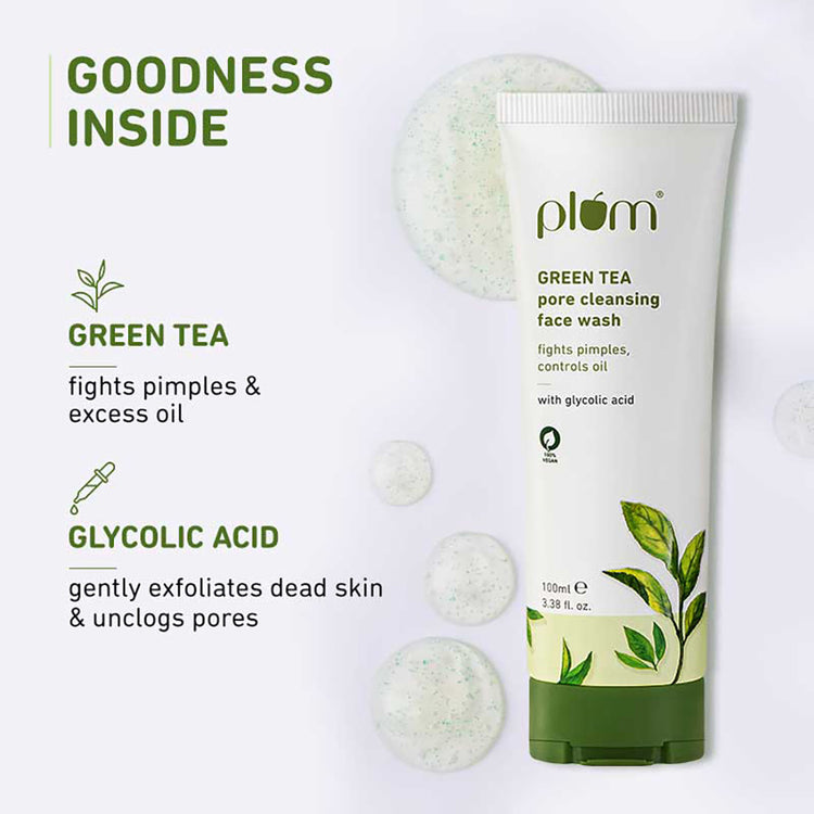 Green Tea Pore Cleansing Face Wash | Enriched with Green Tea & Glycolic Acid | Best Suits Oily, Acne-Prone, Combination Skin | 100% Vegan