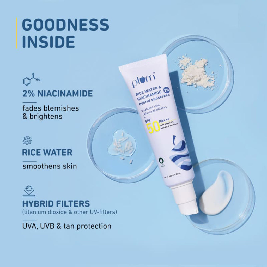 Buy Plum Niacinamide & Rice Water SPF 50 Pa+++ Hybrid Sunscreen – Plum ...