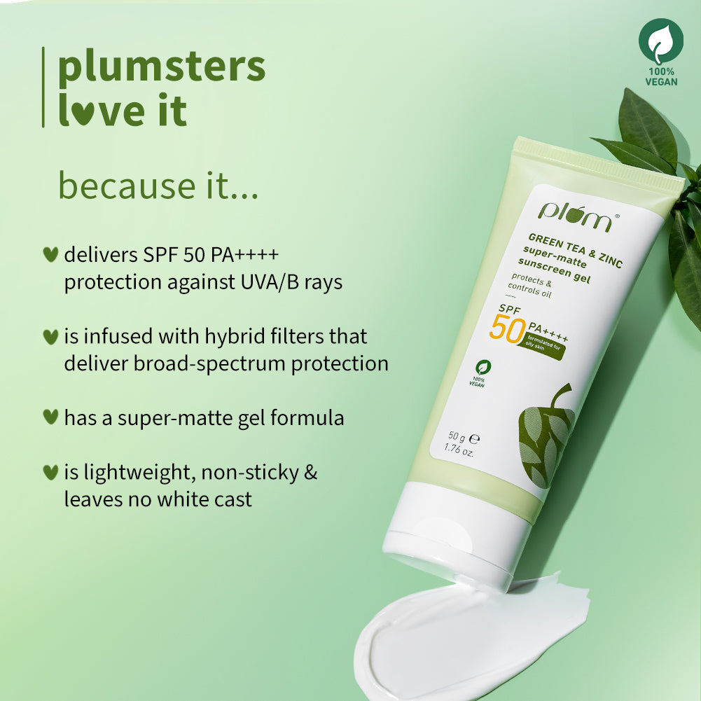 Green Tea & Zinc Super-Matte Sunscreen Gel | SPF 50 PA ++++| SPF for Oily Skin