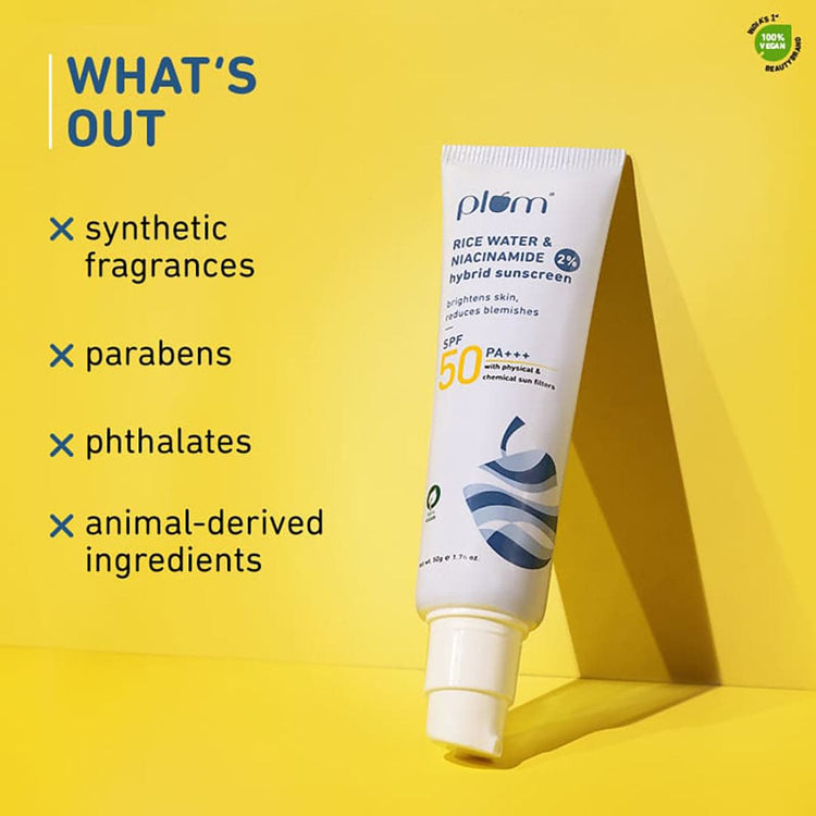 2% Niacinamide & Rice Water SPF 50 PA+++ Hybrid Sunscreen - Pack of 2 | Protects from UVA & UVB Rays | Fragrance-free | All Skin Types | 100% Vegan