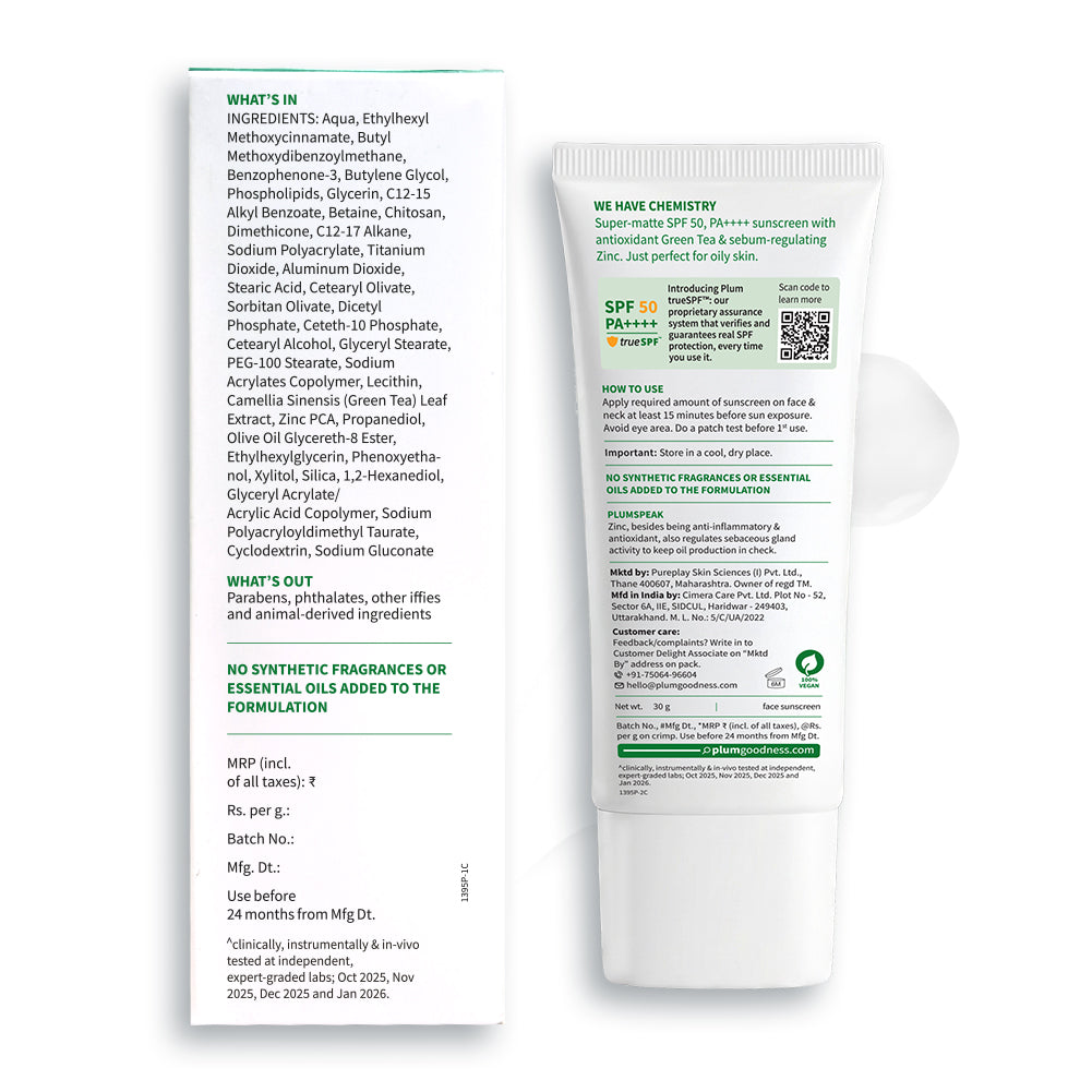 Green Tea & Zinc Super-Matte SPF 50 Sunscreen Gel for Oily Skin | 30 g