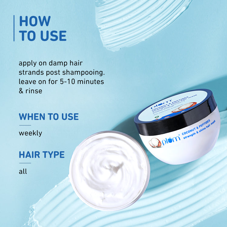 Coconut & Peptides Strength & Shine Hair Mask| Enhances Shine, Smoothens Strands | For All Hair Types | 100% Vegan