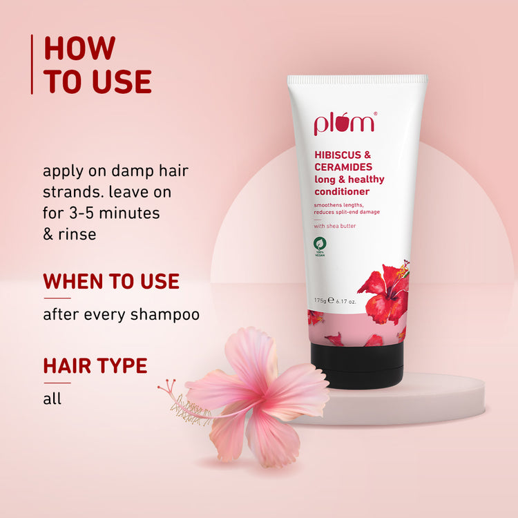 Hibiscus & Ceramides Long & Healthy Conditioner| Smoothens & Conditions Hair, Helps Prevent Split Ends|Contains Hibiscus Oil, Ceramides, Shea Butter|Paraben-Free| 100% vegan