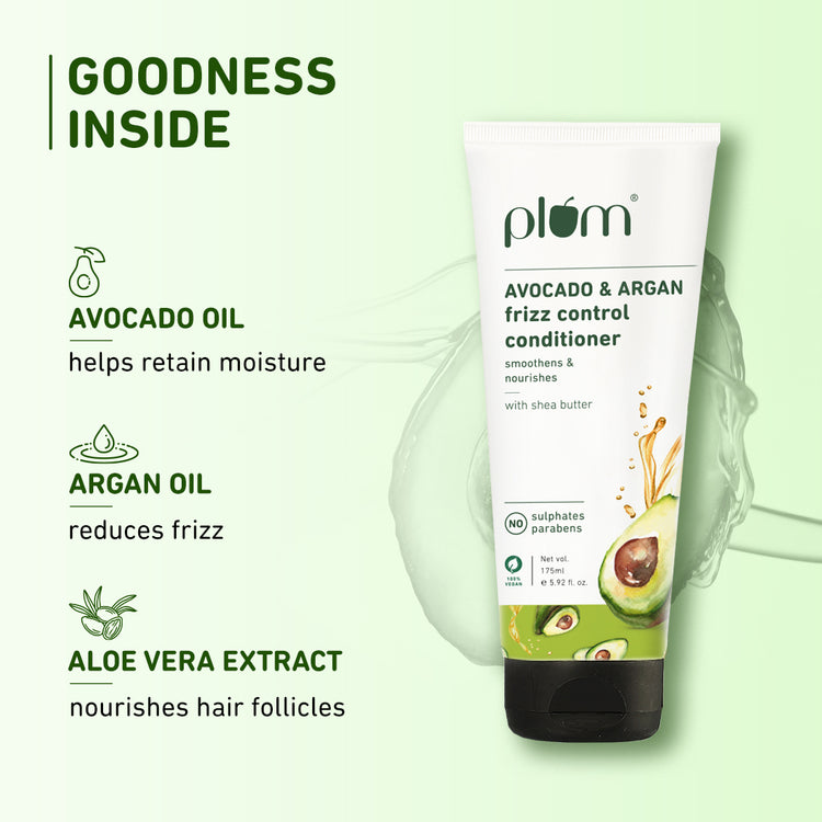 Avocado & Argan Frizz Control Conditioner | With Avocado Oil, Argan Oil, Aloe Vera | For Curly, Wavy, Frizzy Hair | Silicone-Free and Paraben- Free | 100% vegan