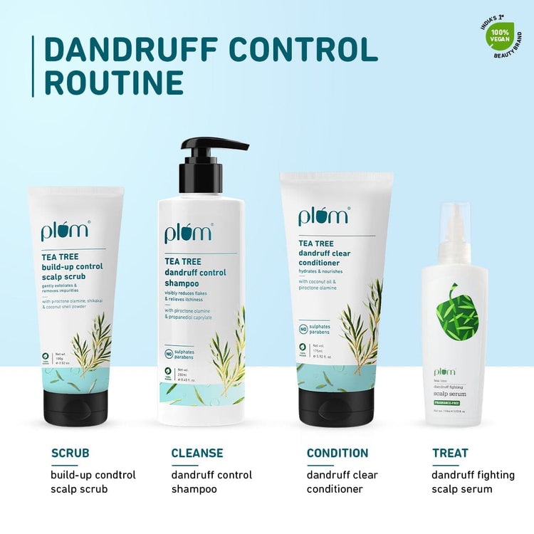 Tea Tree Dandruff Control Combo | Shampoo, Conditioner, Scalp Scrub, Scalp Serum| | Treats Dandruff, Reduces Itchiness | Sulphate-Free | 100% Vegan 