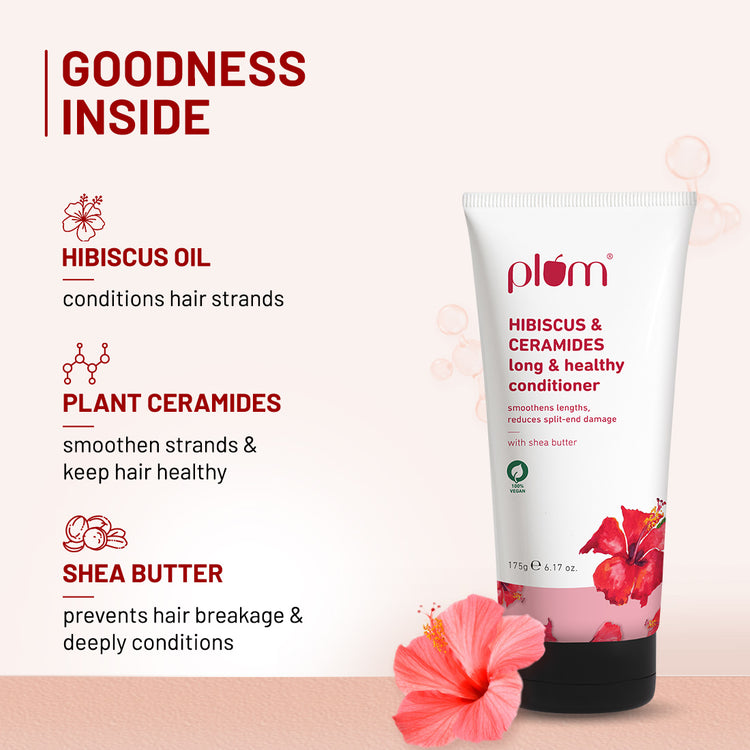 Hibiscus & Ceramides Long & Healthy Conditioner| Smoothens & Conditions Hair, Helps Prevent Split Ends|Contains Hibiscus Oil, Ceramides, Shea Butter|Paraben-Free| 100% vegan