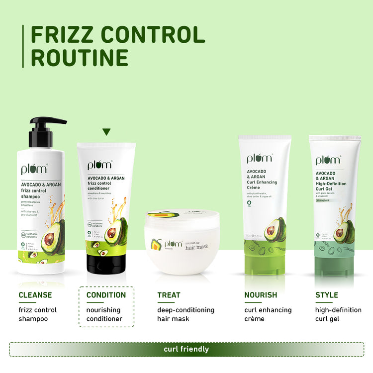 Avocado & Argan Frizz Control Conditioner | With Avocado Oil, Argan Oil, Aloe Vera | For Curly, Wavy, Frizzy Hair | Silicone-Free and Paraben- Free | 100% vegan