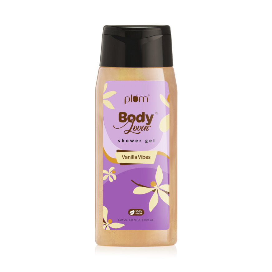Plum BodyLovin' Vanilla Vibes Shower Gel (100ml) | Body Wash | Travel-Friendly | Vanilla Fragrance | Super-Lathering