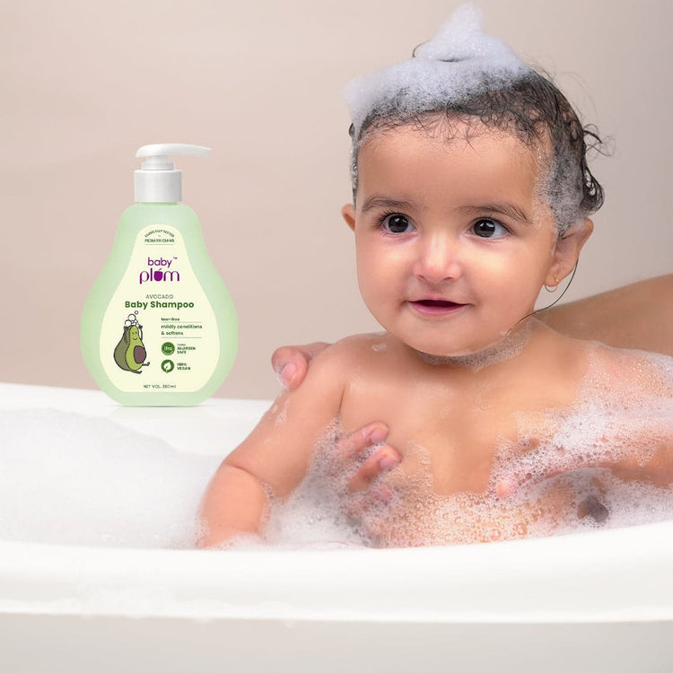 Baby Plum Avocado Baby Shampoo | Gently Cleanses, Conditions & Softens Baby Hair | Clinically Tested by Pediatricians | Tear-free pH-balanced Formula with Chamomile | Tested Allergen Safe