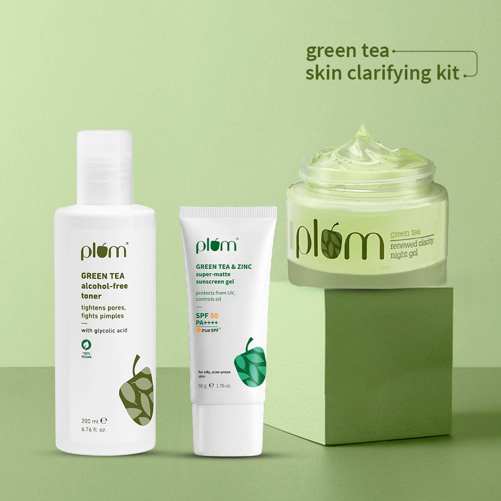 Plum Green Tea Mattenance Kit with Green Tea Toner, Green Tea SPF 50 Sunscreen, and Green Tea Night Gel