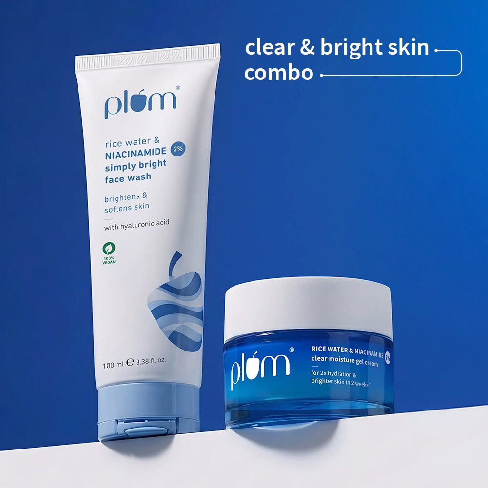 Simply Bright Routine! 2% Niacinamide & Plum Rice Water face wash & 2% Niacinamide Gel Cream