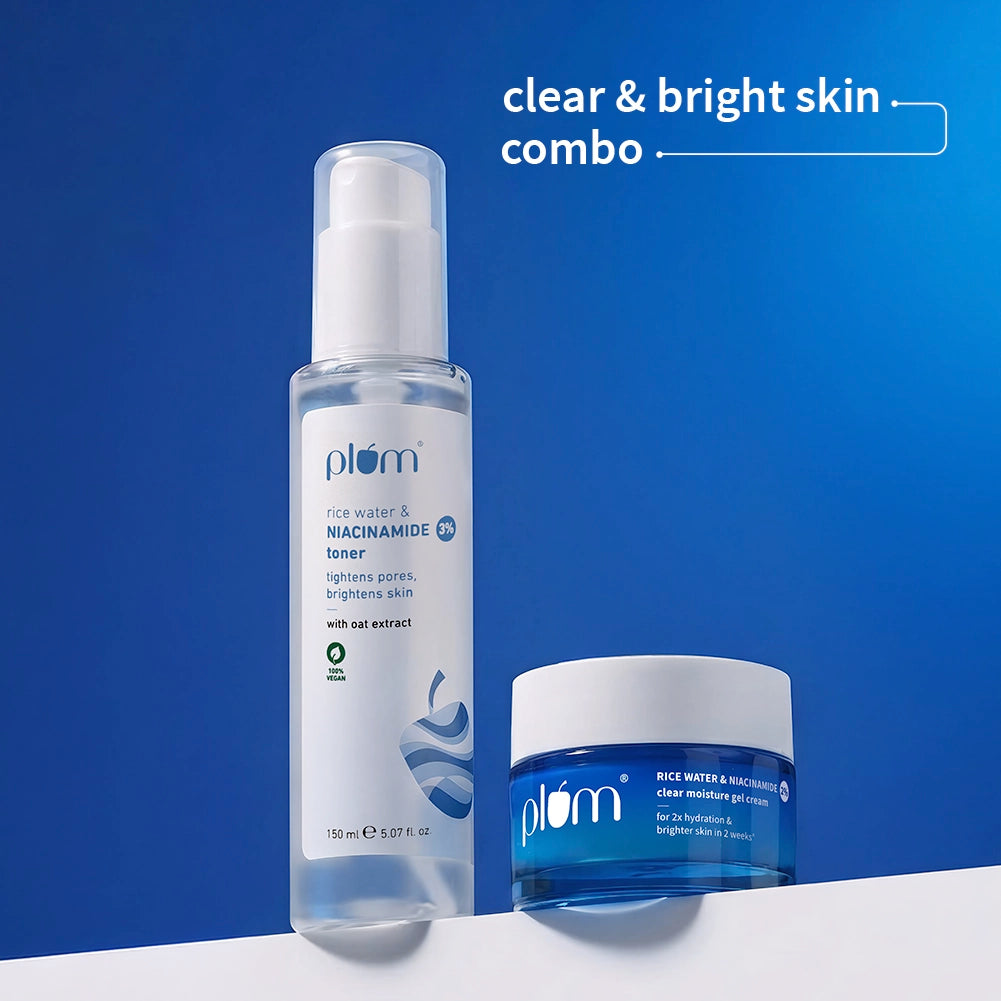 The Pore-fectly Bright Chemistry with Plum Rice Water & 2% Niacinamide Gel Cream & Plum Rice Water & 3% Niacinamide Toner