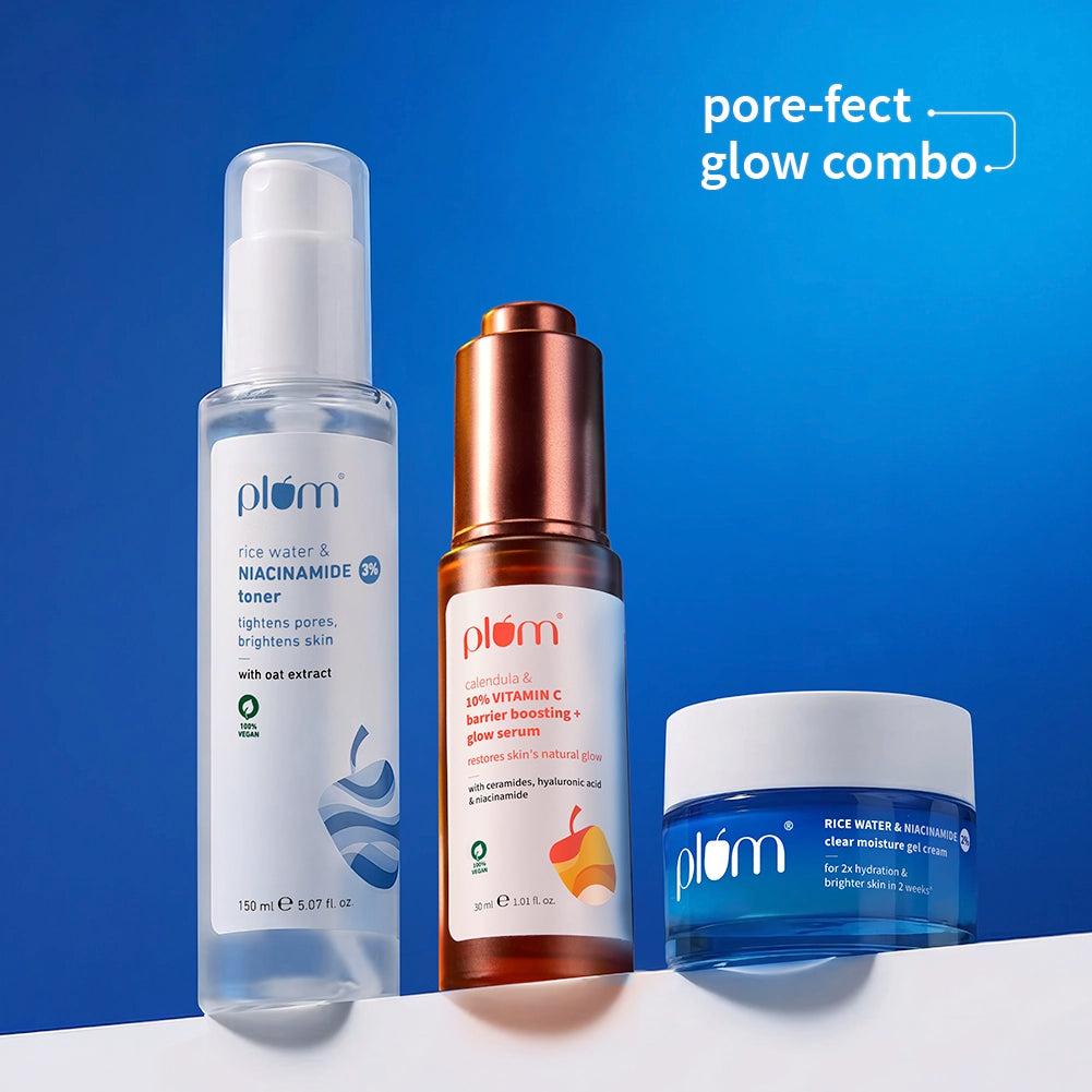 Pore-fect Glow Combo with Niacinamide Toner, 10% vitamin C Serum & Niacinamide Gel Cream