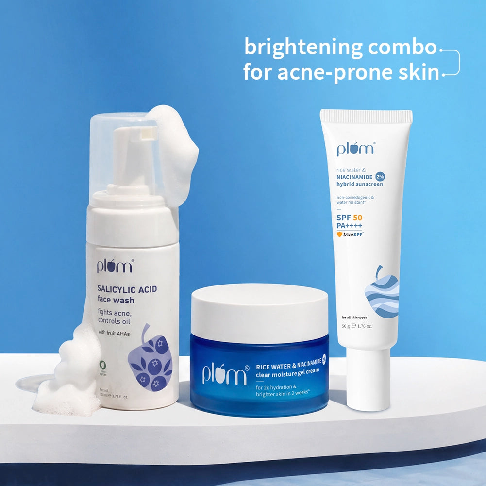 Brightening Combo for Acne-prone skin with Salicylic Acid Face Wash, Niacinamide Gel Cream & Niacinamide SPF50 Sunscreen