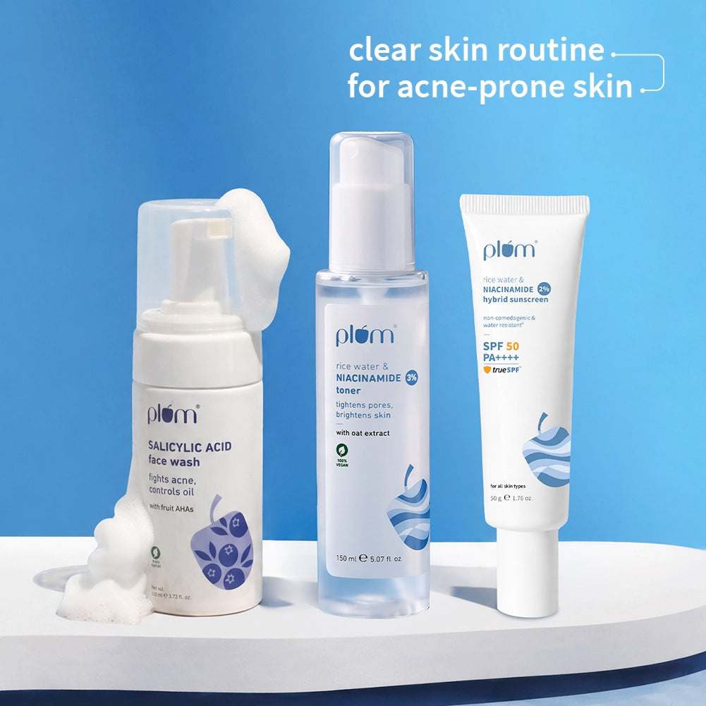 Pore-fect & Protect Combo for Acne-prone skin with Salicylic Acid Face Wash, Niacinamide Toner & Niacinamide SPF50 Sunscreen
