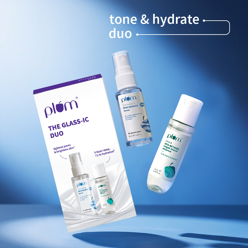 The Glass-ic Duo | Rice Water & 3% Niacinamide Face Toner |  Cica & Hya-Betaine Vegan Mucin Face Essence| Travel-size