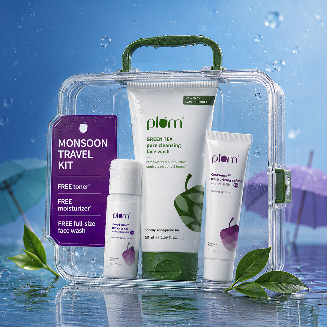 Monsoon Travel Kit | Full-Size Face Wash | Travel-Size Toner & Moisturizer