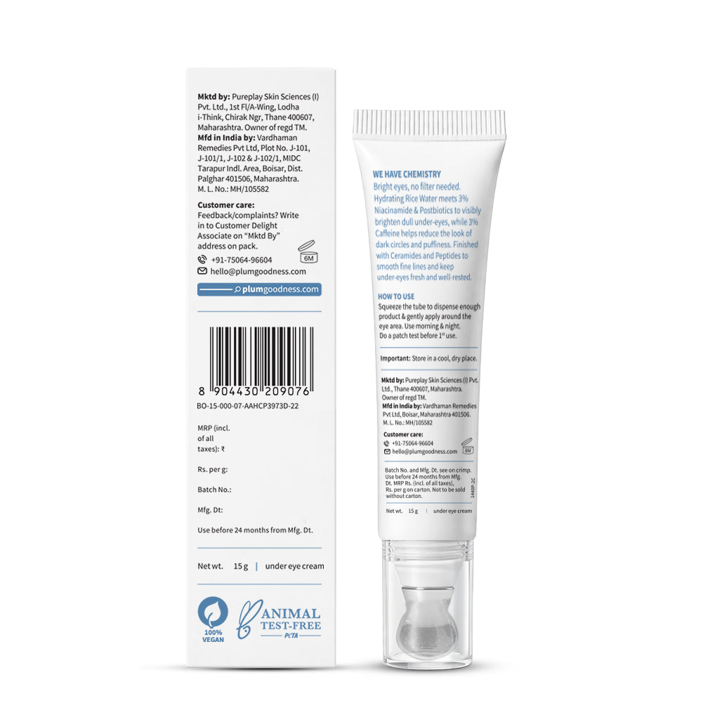 Rice Water & Niacinamide 3% Under-Eye Crème with Peptides, Ceramides & Caffeine