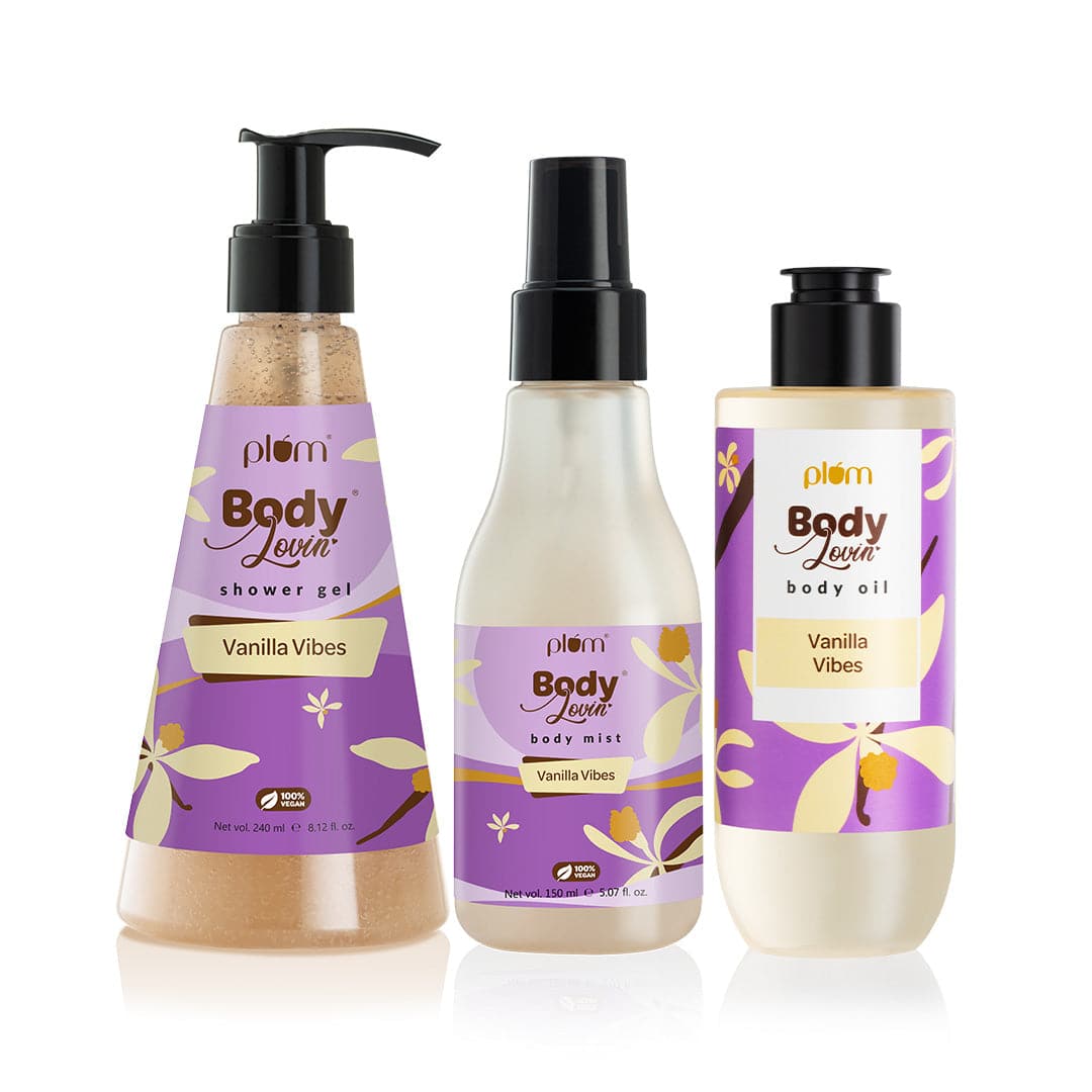 Plum BodyLovin' Vanilla Vibes Shower-Moisturize-Mist Trio new