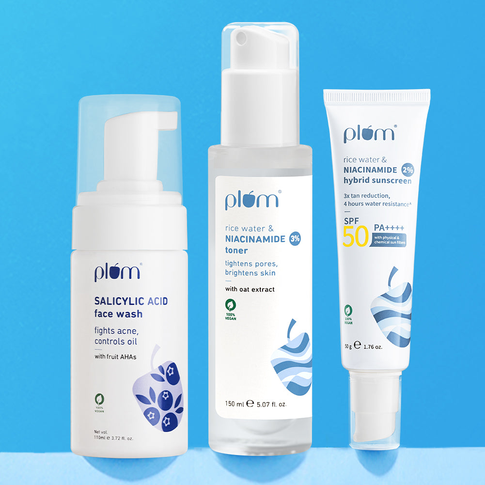 Pore-fect & Protect Combo for Acne-prone skin with Salicylic Acid Face Wash, Niacinamide Toner & Niacinamide SPF50 Sunscreen