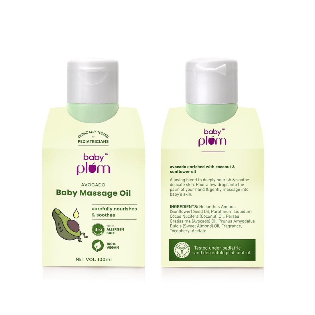 Baby Plum Avocado Body Massage Oil | Deeply Moisturizing Formula | Relaxes & Soothes Baby | Clinically Tested by Pediatricians | Enriched with Sunflower & Coconut Oil | Tested Allergen Safe