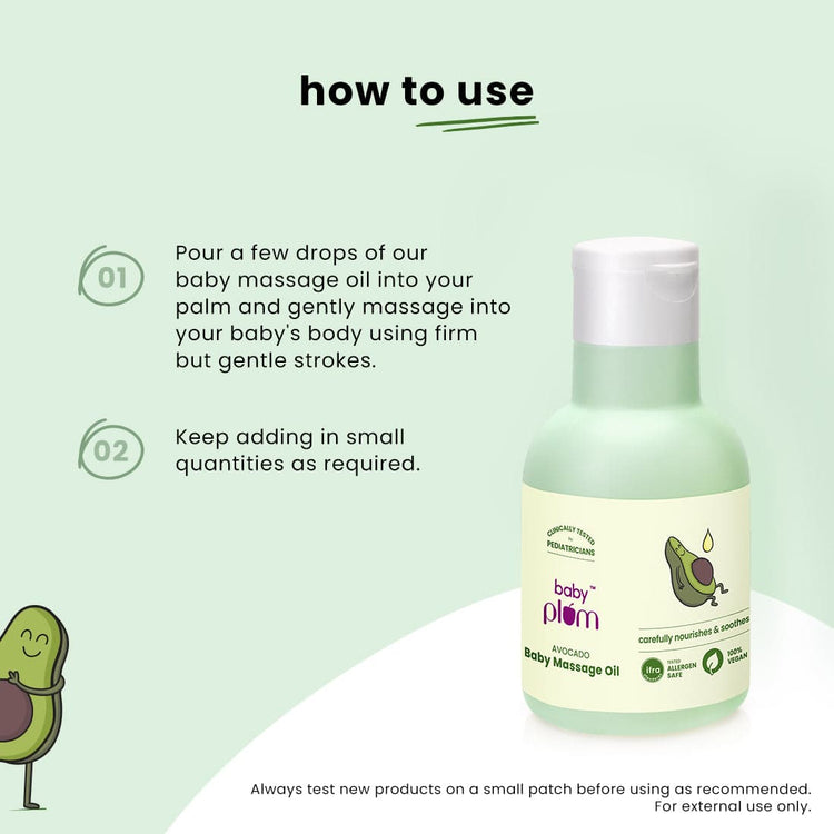 Baby Plum Avocado Body Massage Oil | Deeply Moisturizing Formula | Relaxes & Soothes Baby | Clinically Tested by Pediatricians | Enriched with Sunflower & Coconut Oil | Tested Allergen Safe
