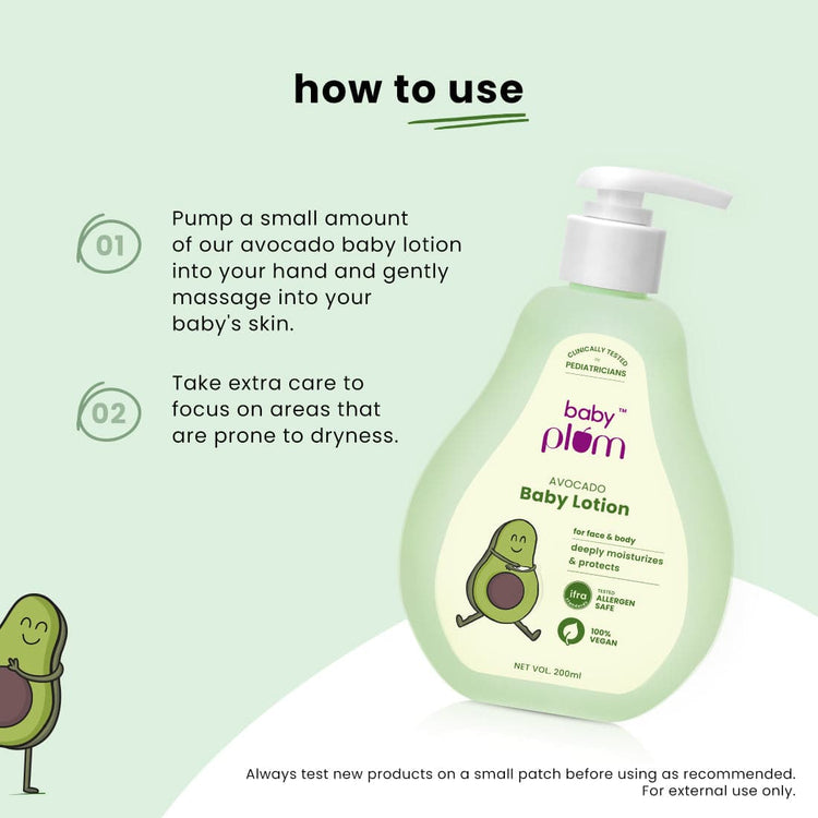 Baby Plum Avocado Baby Lotion | Deeply Moisturizes & Protects Baby Skin | Clinically Tested by Pediatricians | pH-balanced Formula with Shea Butter | Tested Allergen Safe