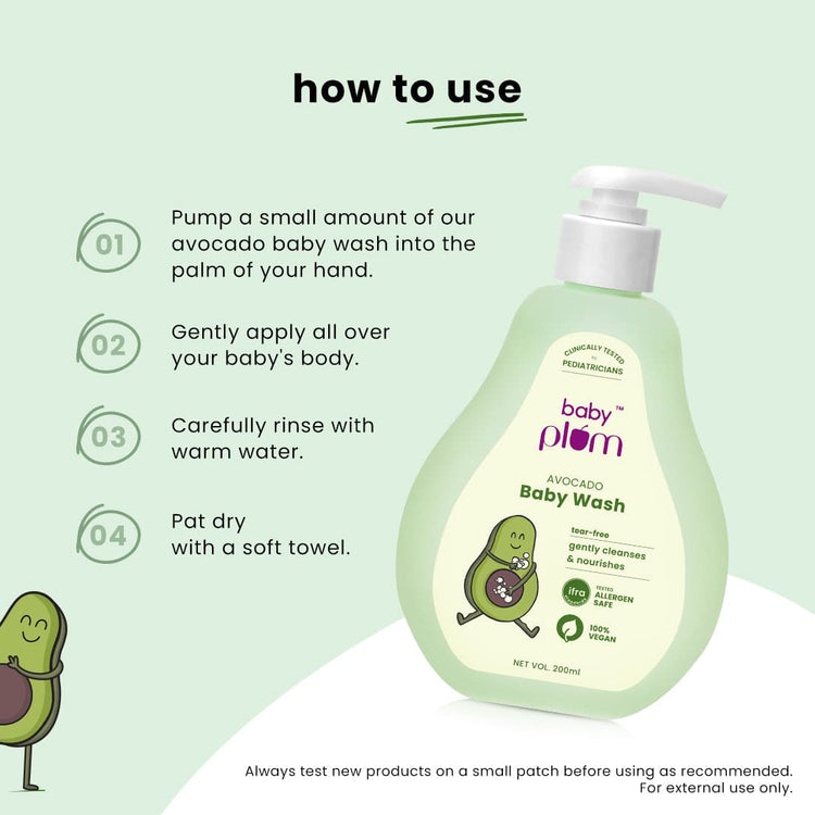 Baby Plum Avocado Baby Wash | Gently Cleanses & Nourishes Baby Skin | Clinically Tested by Pediatricians | Tear-free & pH-balanced Formula | Tested Allergen Safe