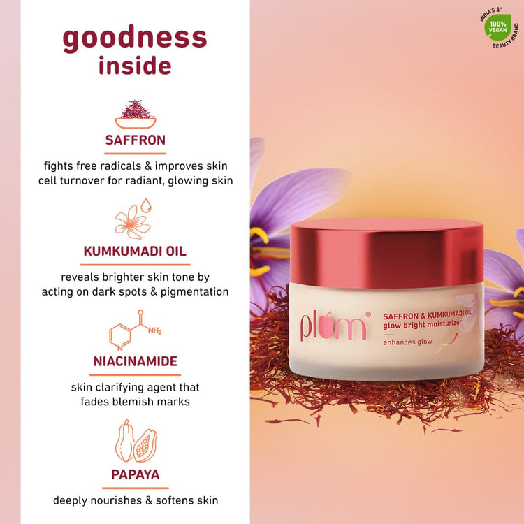 Saffron & Kumkumadi Oil Glow Bright Moisturizer | With SPF 35 | UVA & UVB Protection | All Skin Types | 100% Vegan