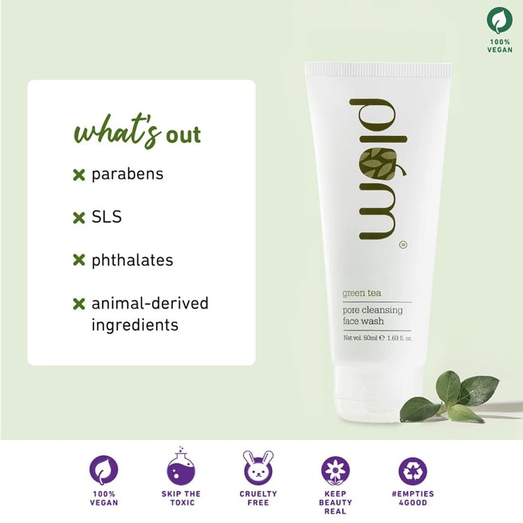 Green Tea Pore Cleansing Face Wash | Enriched with Green Tea & Glycolic Acid | Best Suits Oily, Acne-Prone, Combination Skin | 100% Vegan