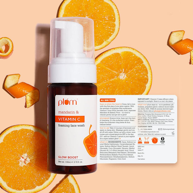 Vitamin C Foaming Face Wash with Mandarin | For Glowing Skin | For Gentle Cleansing | For Hyperpigmentation & Dull Skin | Sulphate-Free | 100% Vegan