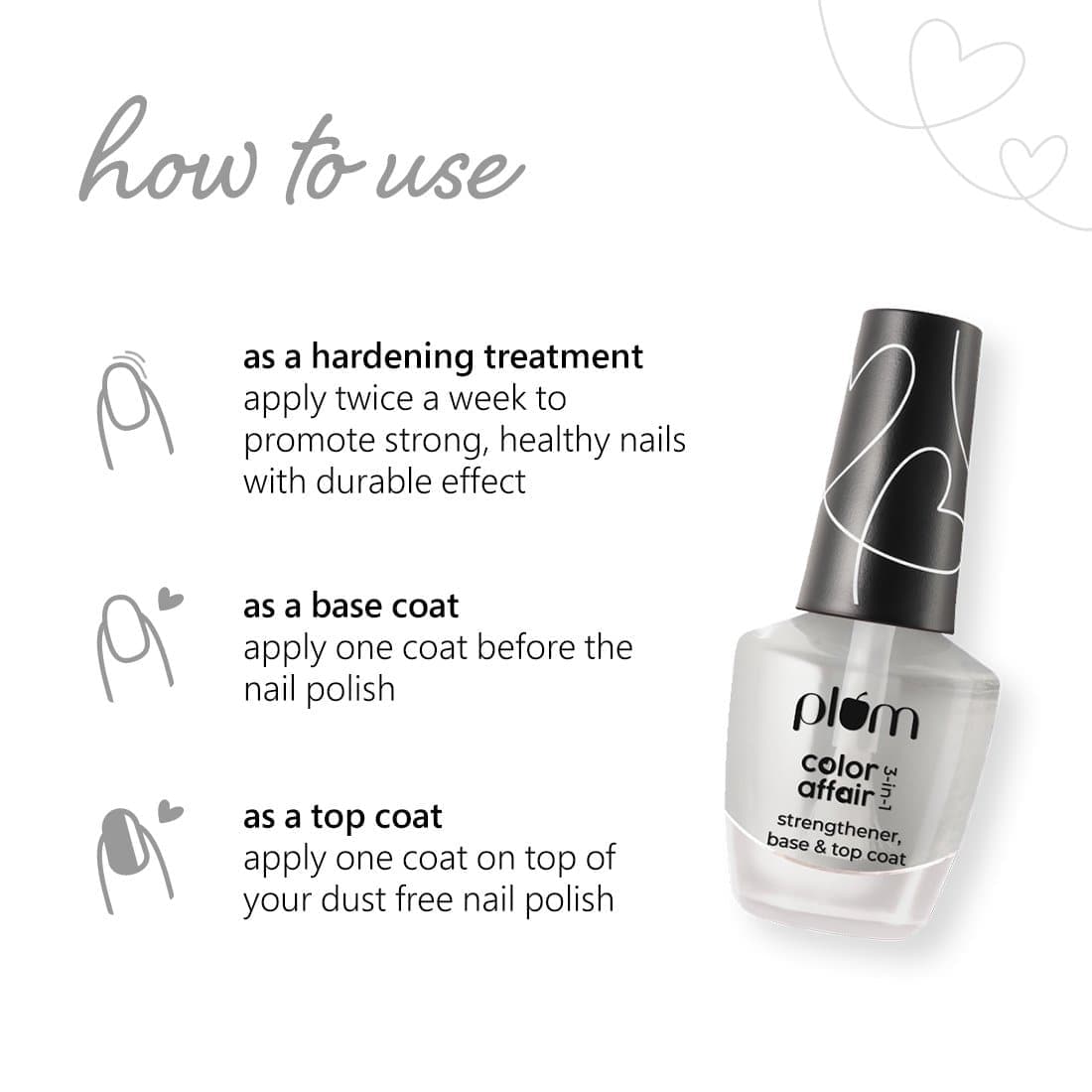 3in1 Strengthener, Base & Top Coat for Nail Polish Plum Goodness