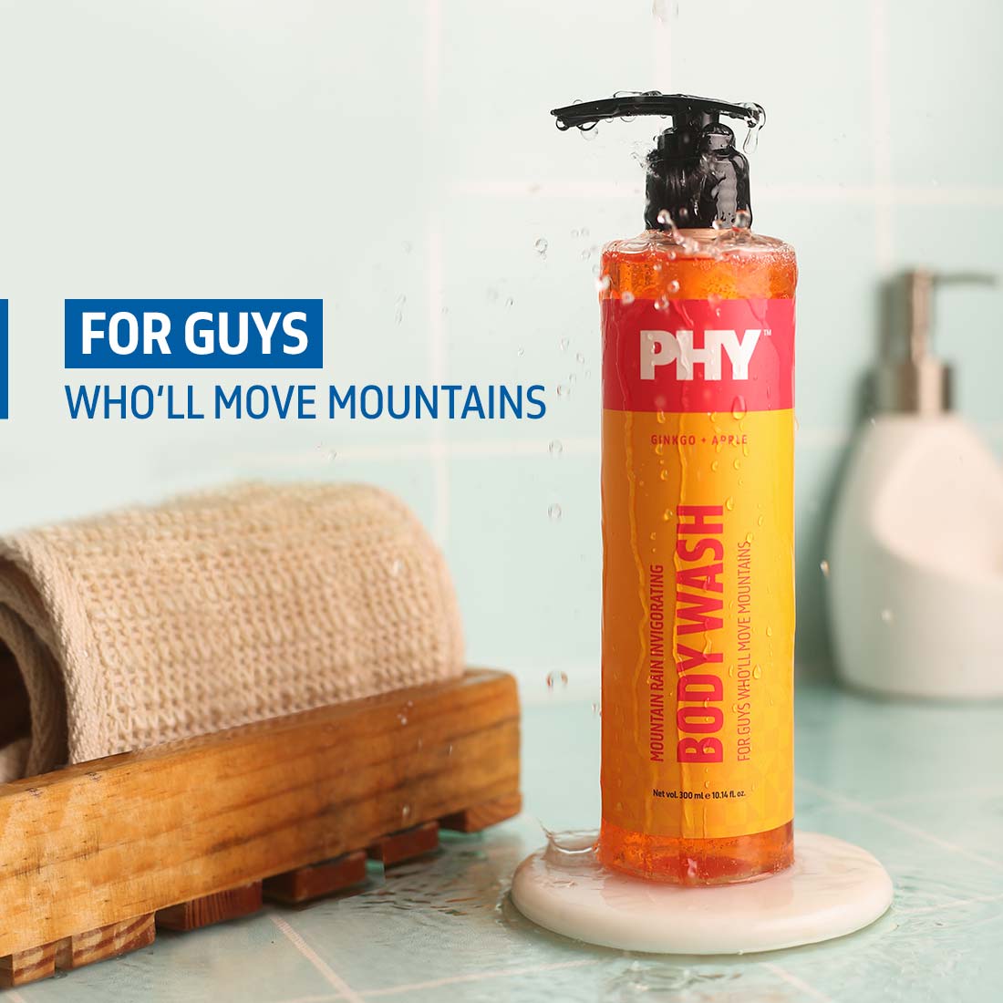 Phy Mountain Rain Invigorating Body Wash | Apple + Gingko | Gentle, Non-Drying Cleansing | SLS-Free